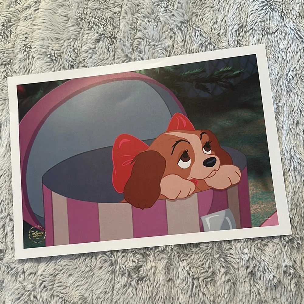 Lady & the Tramp Dog Cartoon Print with Red Bow Disney Store Art Print‎ 2012